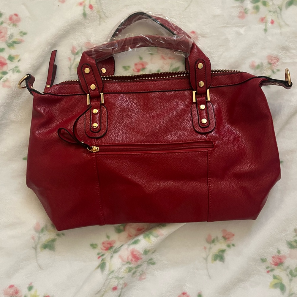 Red Tote Bag with Structured Shape and Gold Hardware